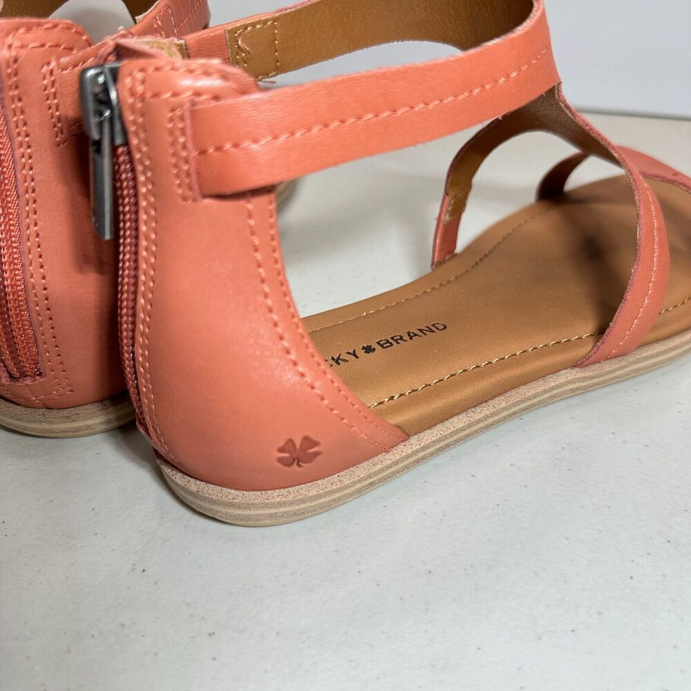 New Lucky Brand Nayda Caged Leather Flat Sandals Eco Red Women 6.5 NWOB Zip - Picture 5 of 8